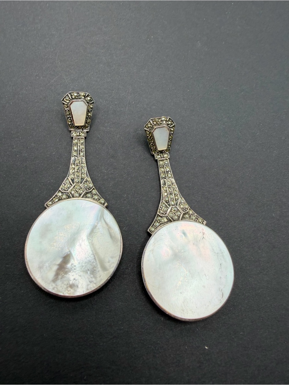 Iridescent Mother-of-Pearl Drop Earrings in Silver Tone 925